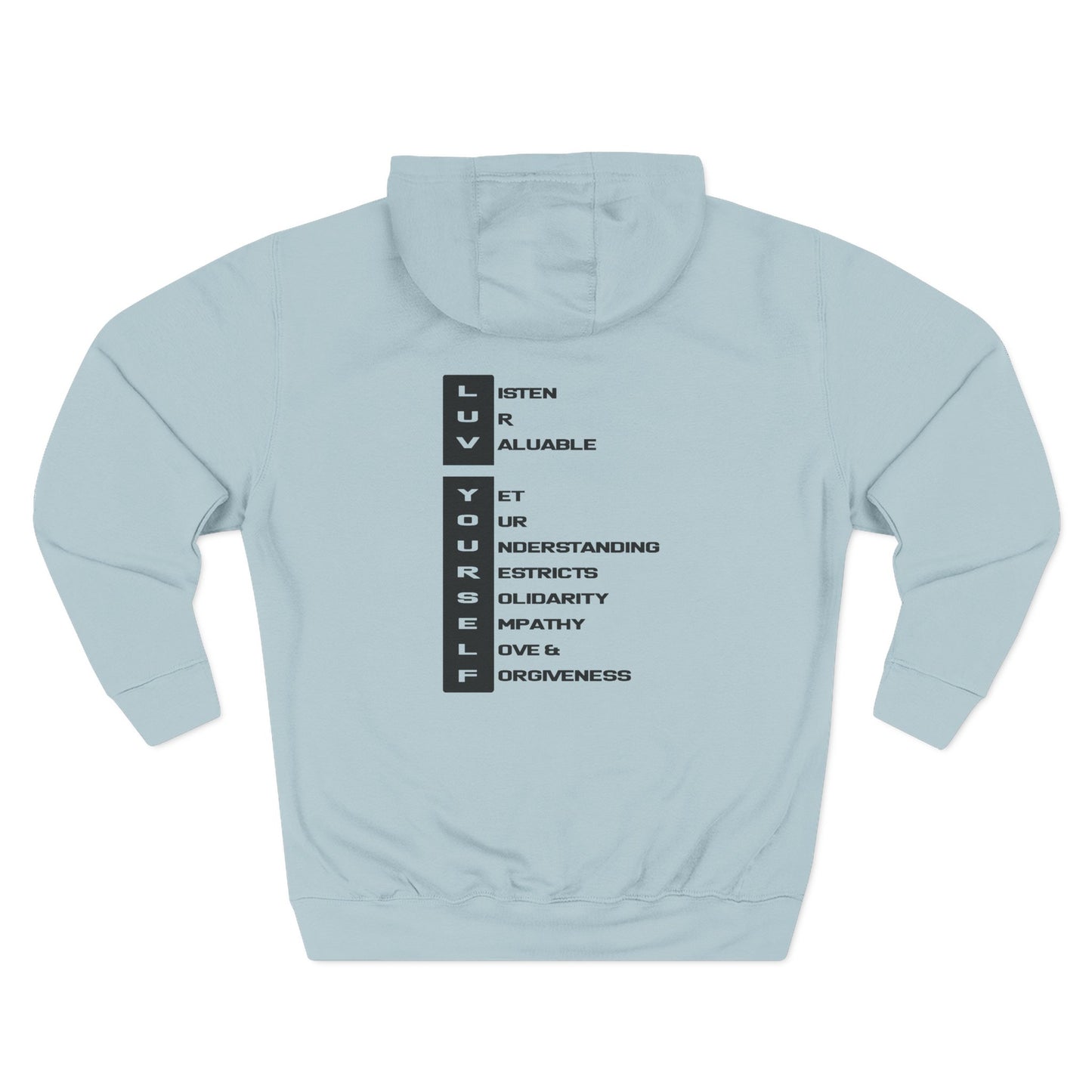 Men's Luv Yourself Three-Panel Fleece Hoodie, Motivational Hoodie, Self-Love Apparel, Gift for Men, Casual Wear, Cozy Hoodie