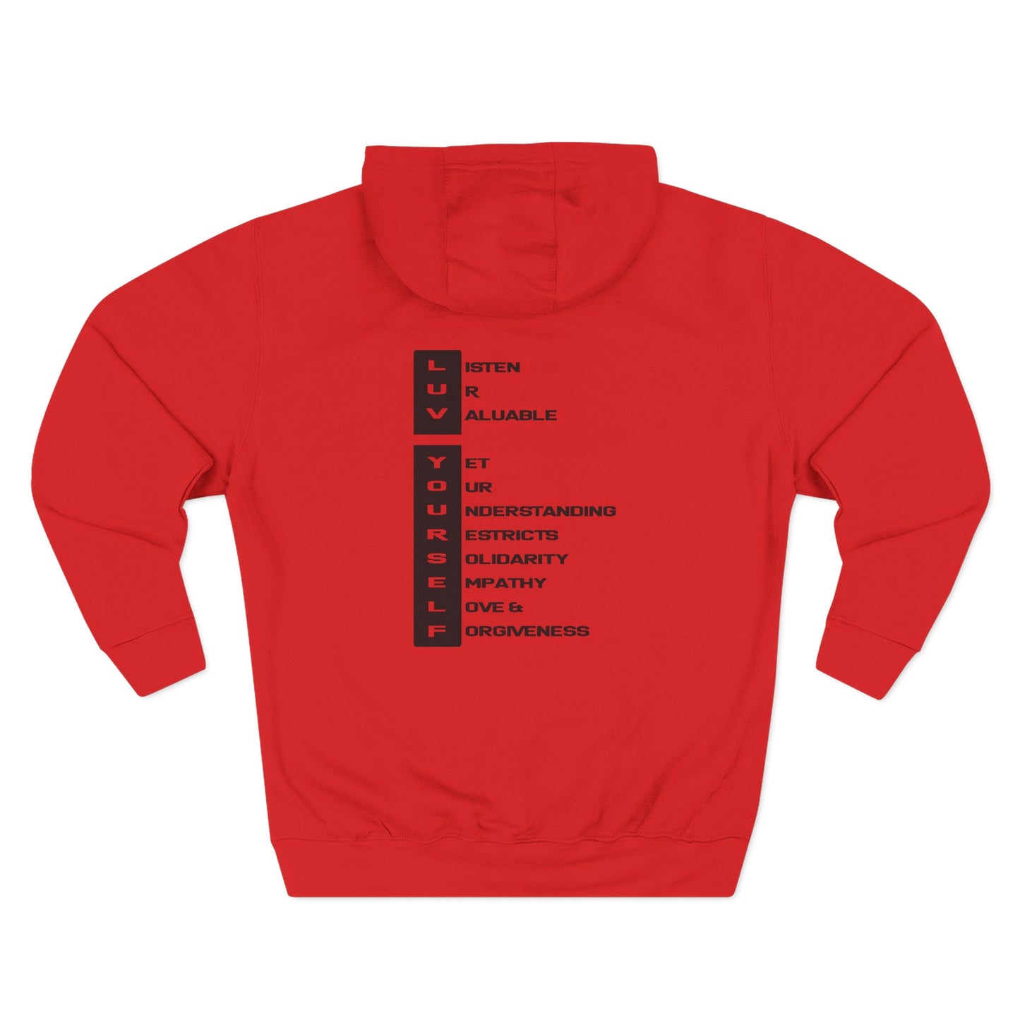 Men's Luv Yourself Three-Panel Fleece Hoodie, Motivational Hoodie, Self-Love Apparel, Gift for Men, Casual Wear, Cozy Hoodie