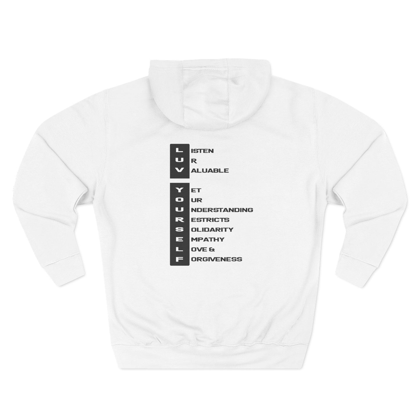 Men's Luv Yourself Three-Panel Fleece Hoodie, Motivational Hoodie, Self-Love Apparel, Gift for Men, Casual Wear, Cozy Hoodie