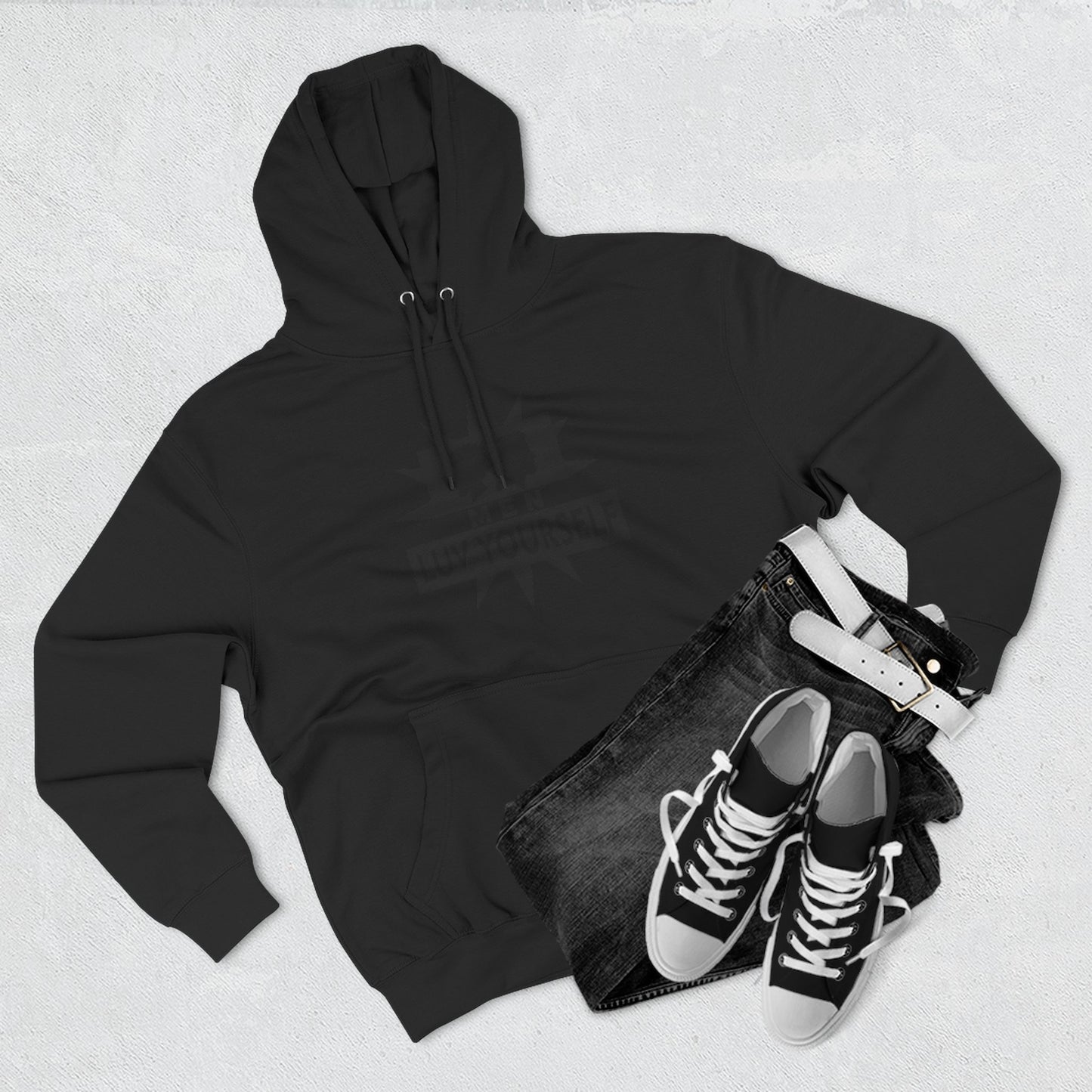 Men's Luv Yourself Three-Panel Fleece Hoodie, Motivational Hoodie, Self-Love Apparel, Gift for Men, Casual Wear, Cozy Hoodie