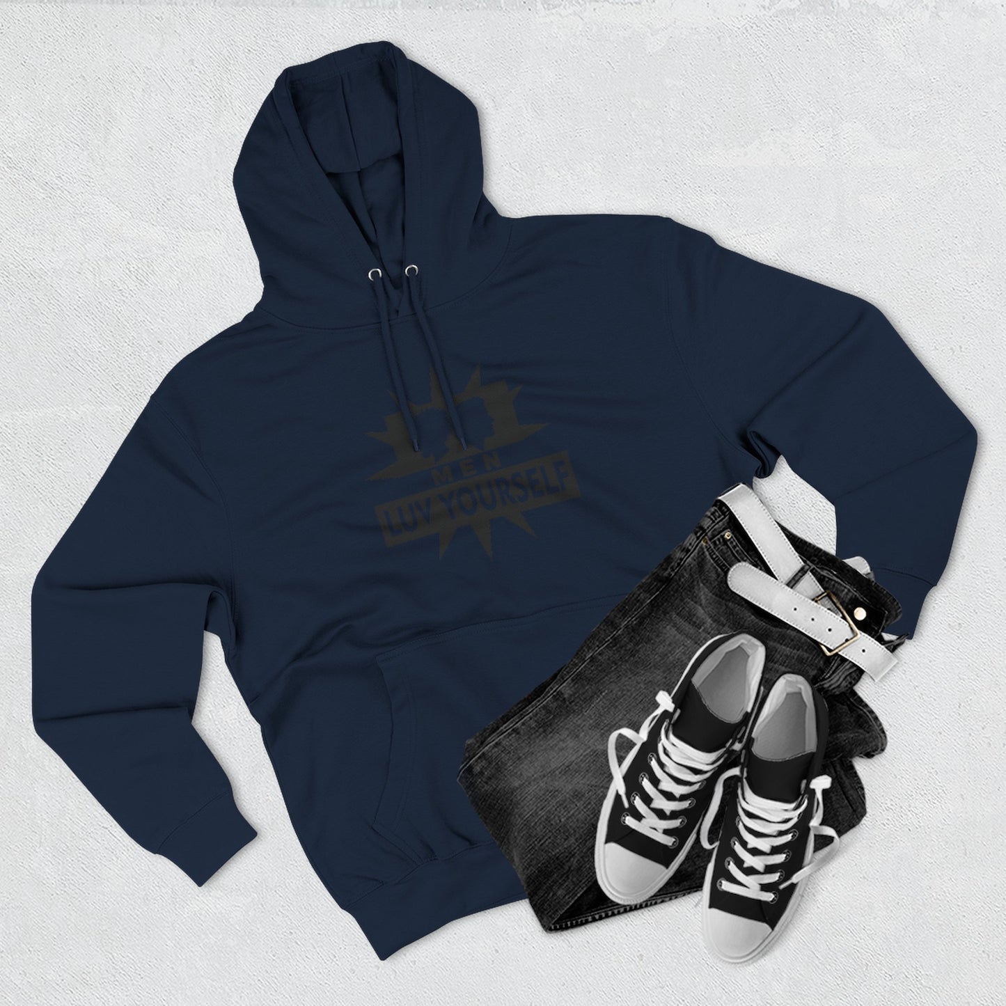 Men's Luv Yourself Three-Panel Fleece Hoodie, Motivational Hoodie, Self-Love Apparel, Gift for Men, Casual Wear, Cozy Hoodie