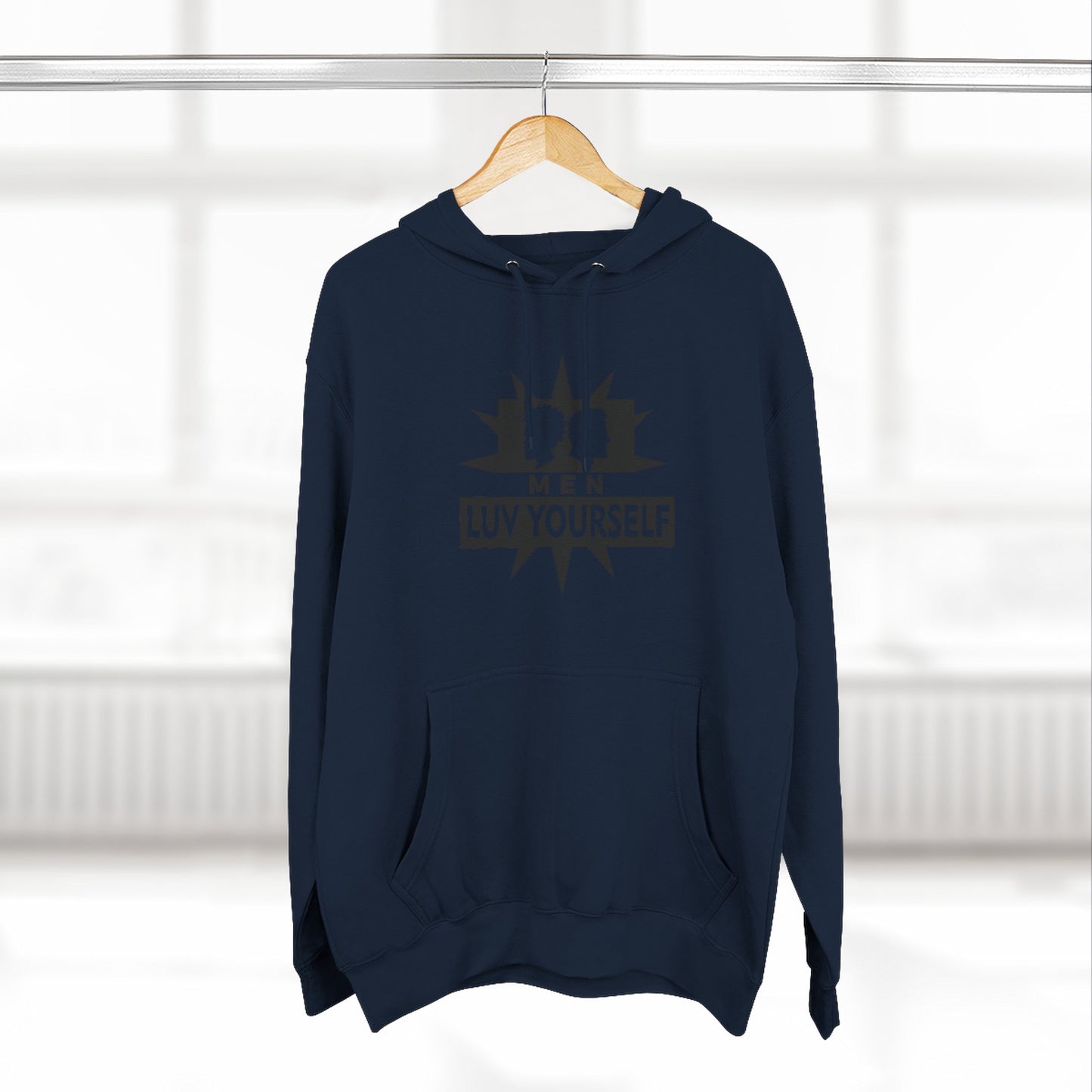 Men's Luv Yourself Three-Panel Fleece Hoodie, Motivational Hoodie, Self-Love Apparel, Gift for Men, Casual Wear, Cozy Hoodie
