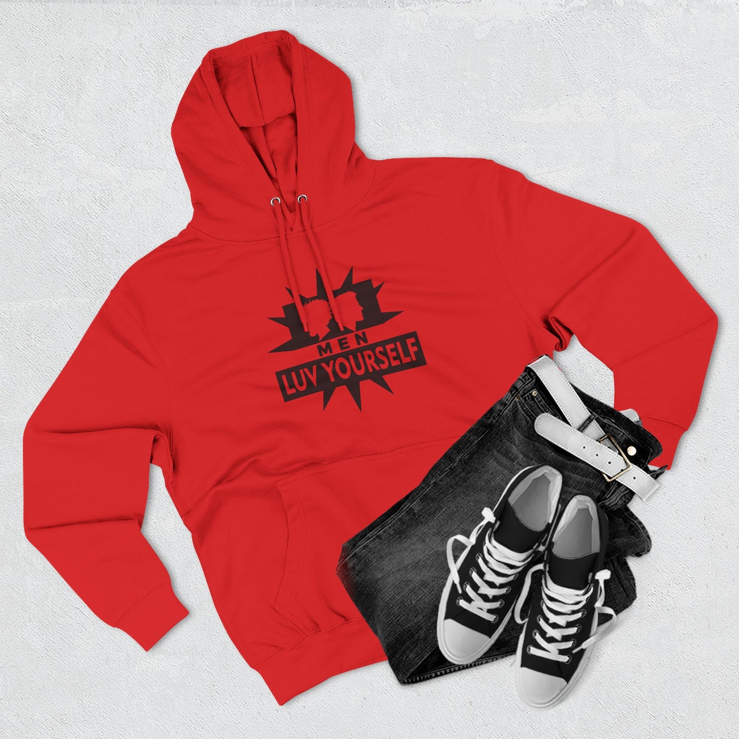 Men's Luv Yourself Three-Panel Fleece Hoodie, Motivational Hoodie, Self-Love Apparel, Gift for Men, Casual Wear, Cozy Hoodie