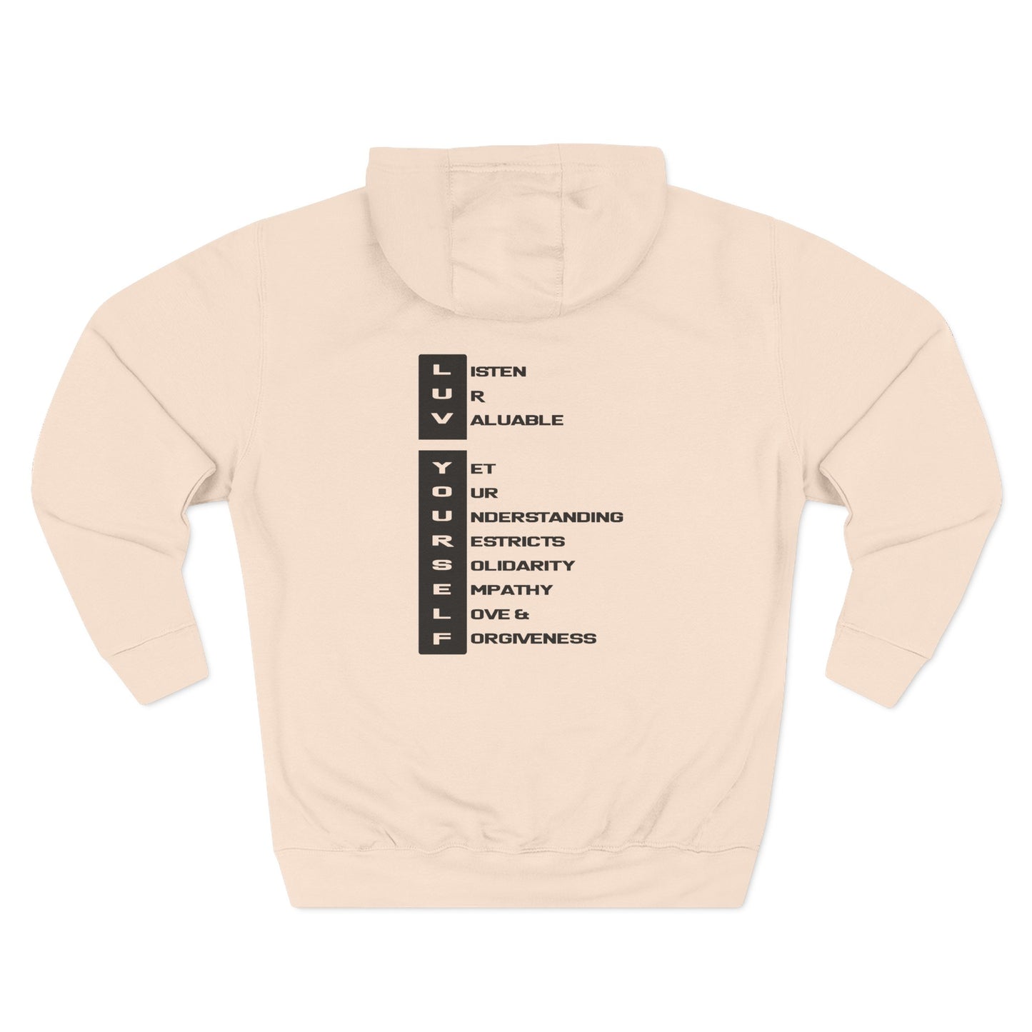 Men's Luv Yourself Three-Panel Fleece Hoodie, Motivational Hoodie, Self-Love Apparel, Gift for Men, Casual Wear, Cozy Hoodie