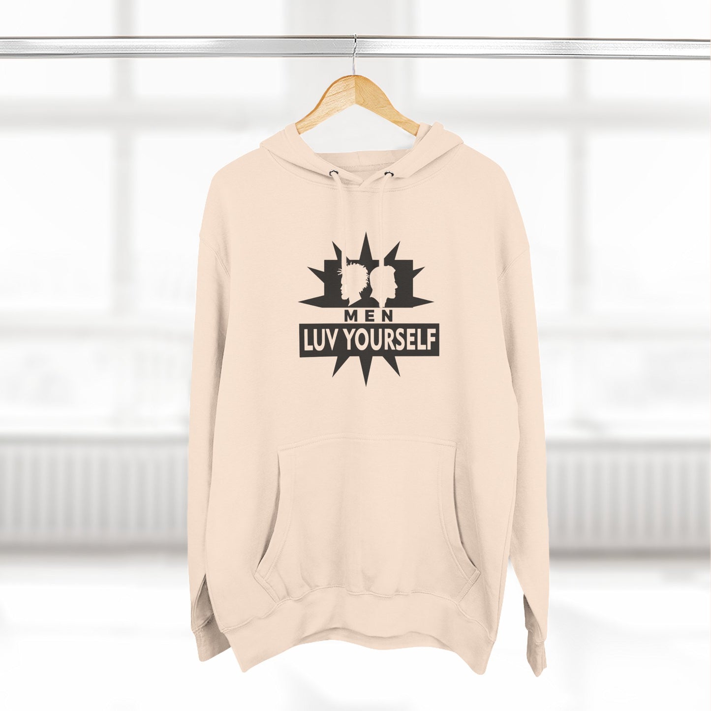 Men's Luv Yourself Three-Panel Fleece Hoodie, Motivational Hoodie, Self-Love Apparel, Gift for Men, Casual Wear, Cozy Hoodie