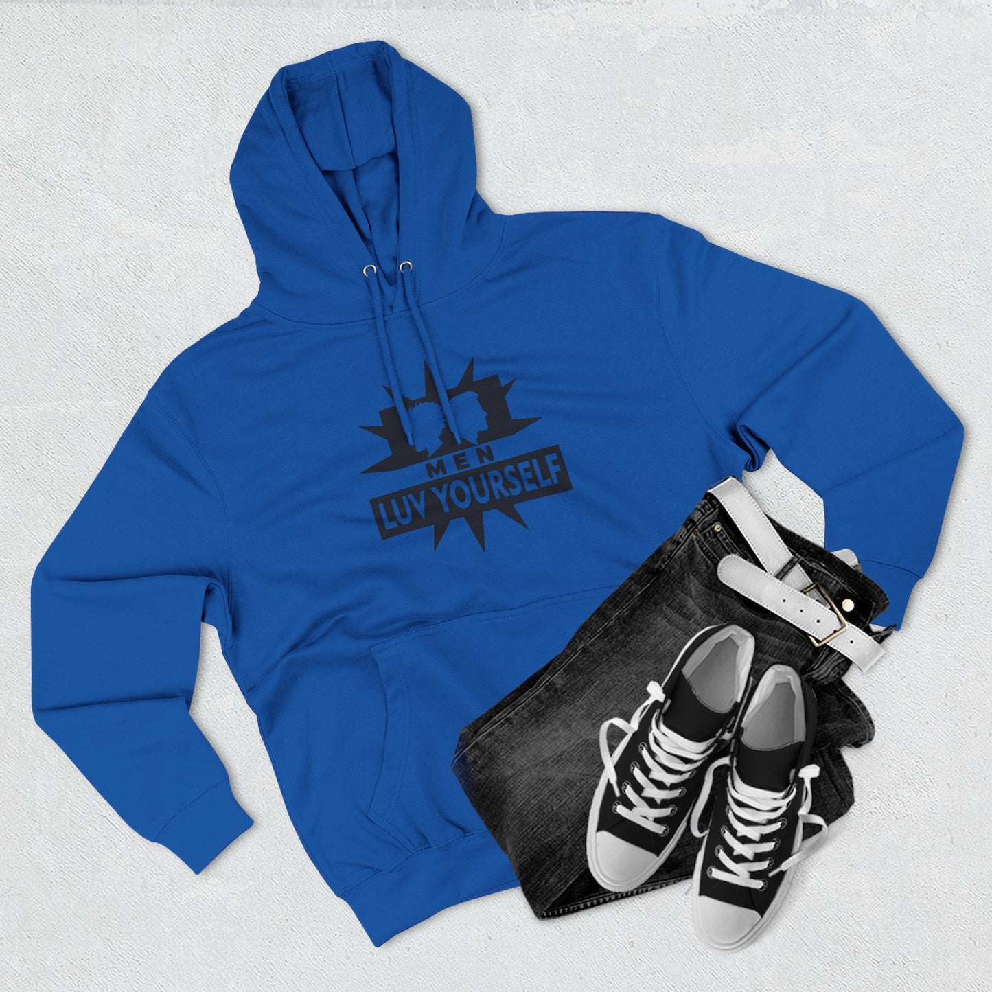 Men's Luv Yourself Three-Panel Fleece Hoodie, Motivational Hoodie, Self-Love Apparel, Gift for Men, Casual Wear, Cozy Hoodie
