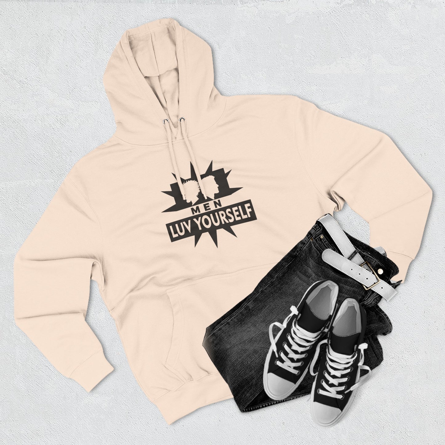 Men's Luv Yourself Three-Panel Fleece Hoodie, Motivational Hoodie, Self-Love Apparel, Gift for Men, Casual Wear, Cozy Hoodie