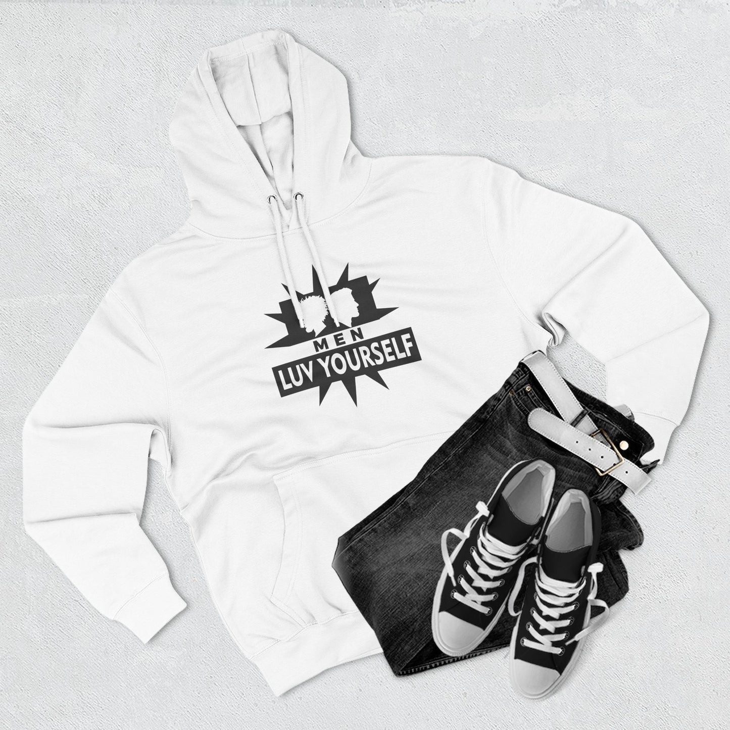 Men's Luv Yourself Three-Panel Fleece Hoodie, Motivational Hoodie, Self-Love Apparel, Gift for Men, Casual Wear, Cozy Hoodie
