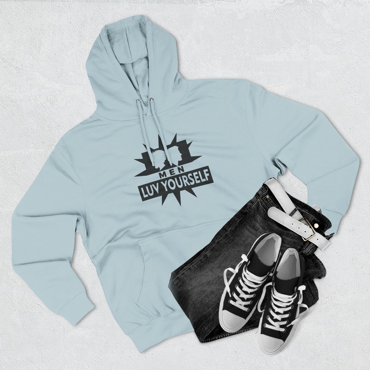 Men's Luv Yourself Three-Panel Fleece Hoodie, Motivational Hoodie, Self-Love Apparel, Gift for Men, Casual Wear, Cozy Hoodie